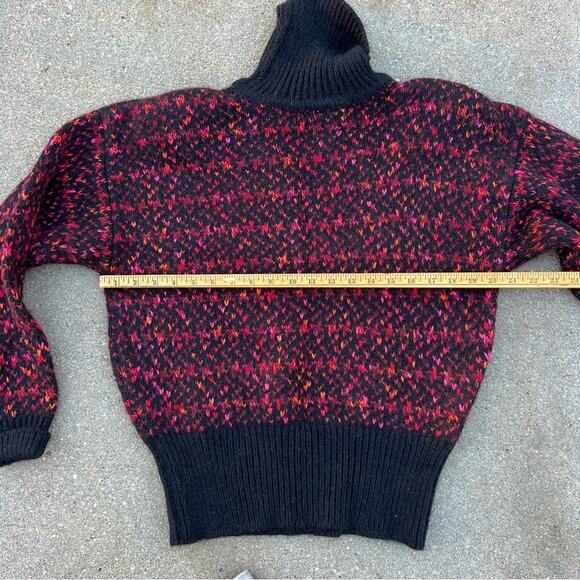 Vintage 90s Liz Claiborne Orange Fuchsia Black Knit Turtleneck Sweater MEDIUM - Picture 7 of 8